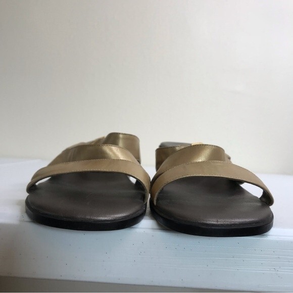 Unisa Gold Three Strap Block Heel Leather Sandal Women Size 8 Made in Brazil - Picture 8 of 16